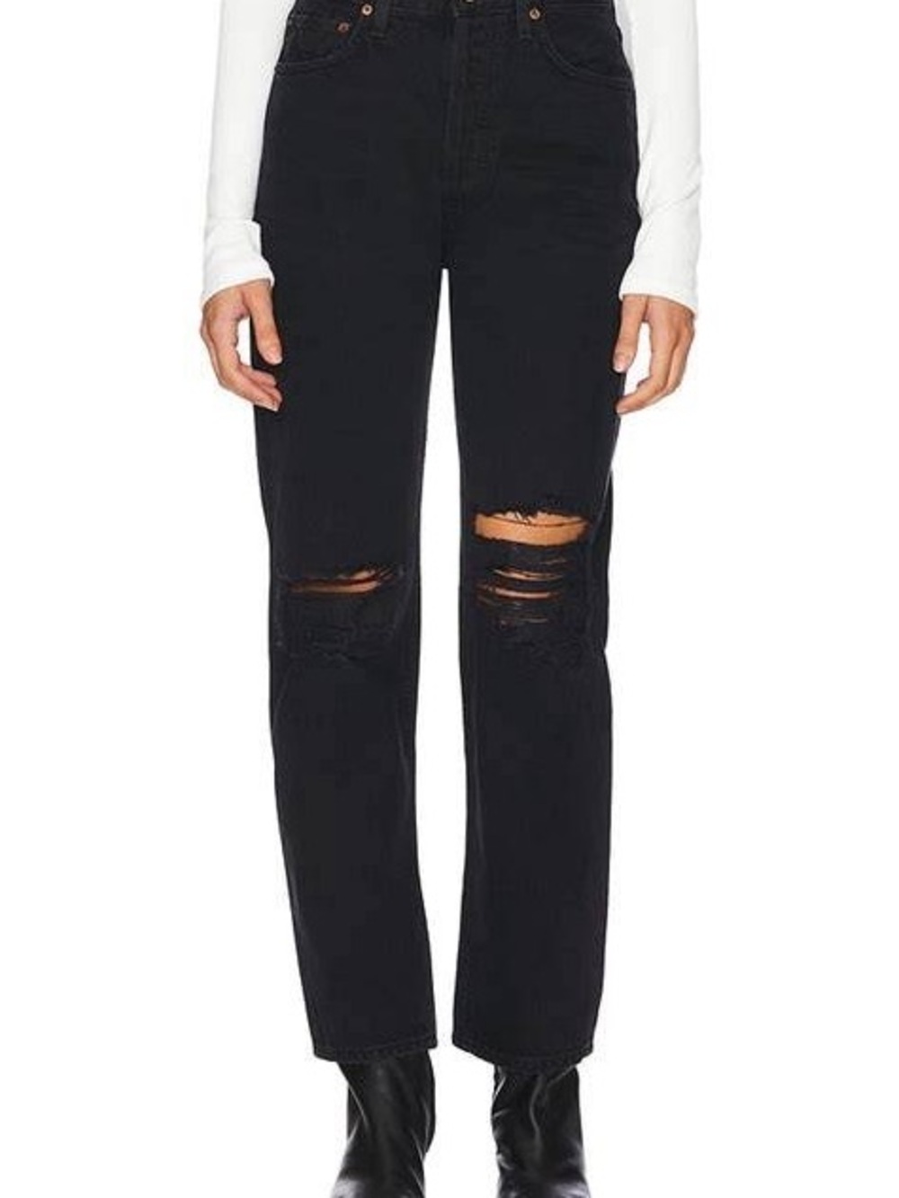 AGOLDE Black High-Waist Distressed Straight-Leg Jeans